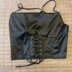 Cowl neck lace up corset crop top